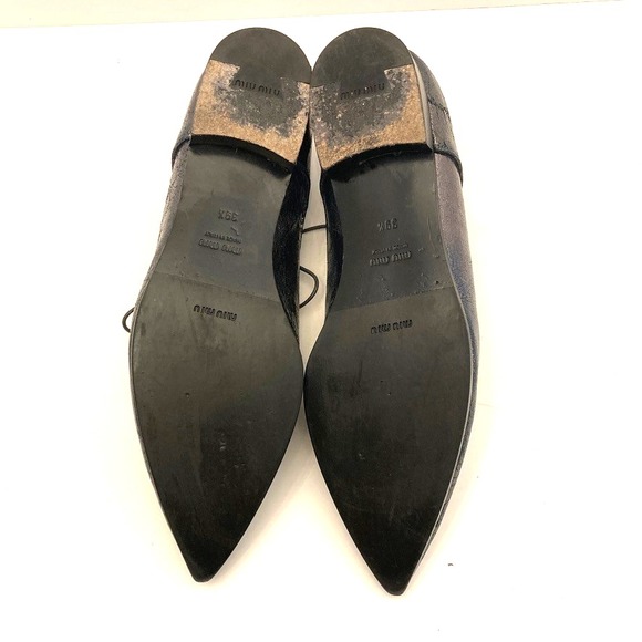 Miu Miu Oxford Lace Up Waxed Leather Metallic Crinkle Womens‎ 9.5 EU 39.5 - Picture 10 of 11